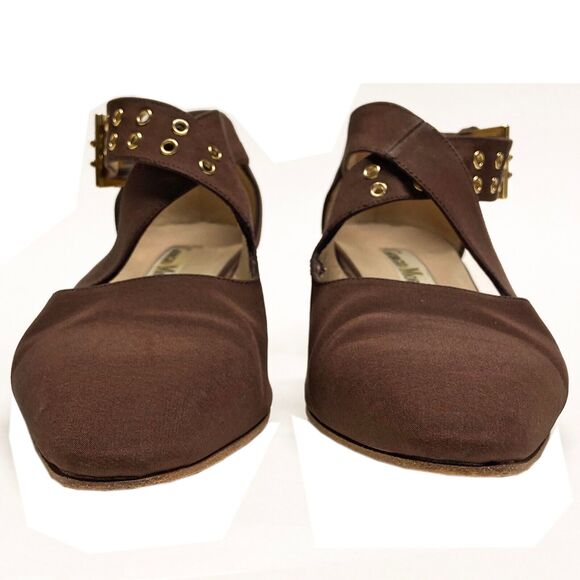 Vintage Giorgio Moretto Brown D'Orsay Cross Strap Heels EU 38 US 7.5 Pointed Toe - Picture 2 of 9